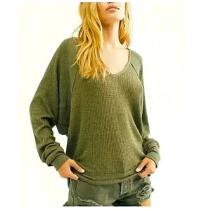 Free People Santa Clara Rib Knit Waffle Thermal Top